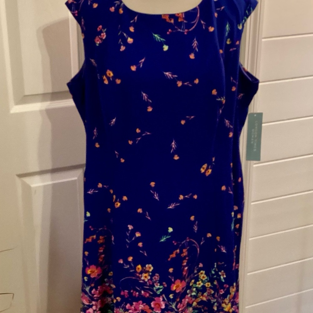 NWT London Times Pink /Blue Floral Midi Dress 18W